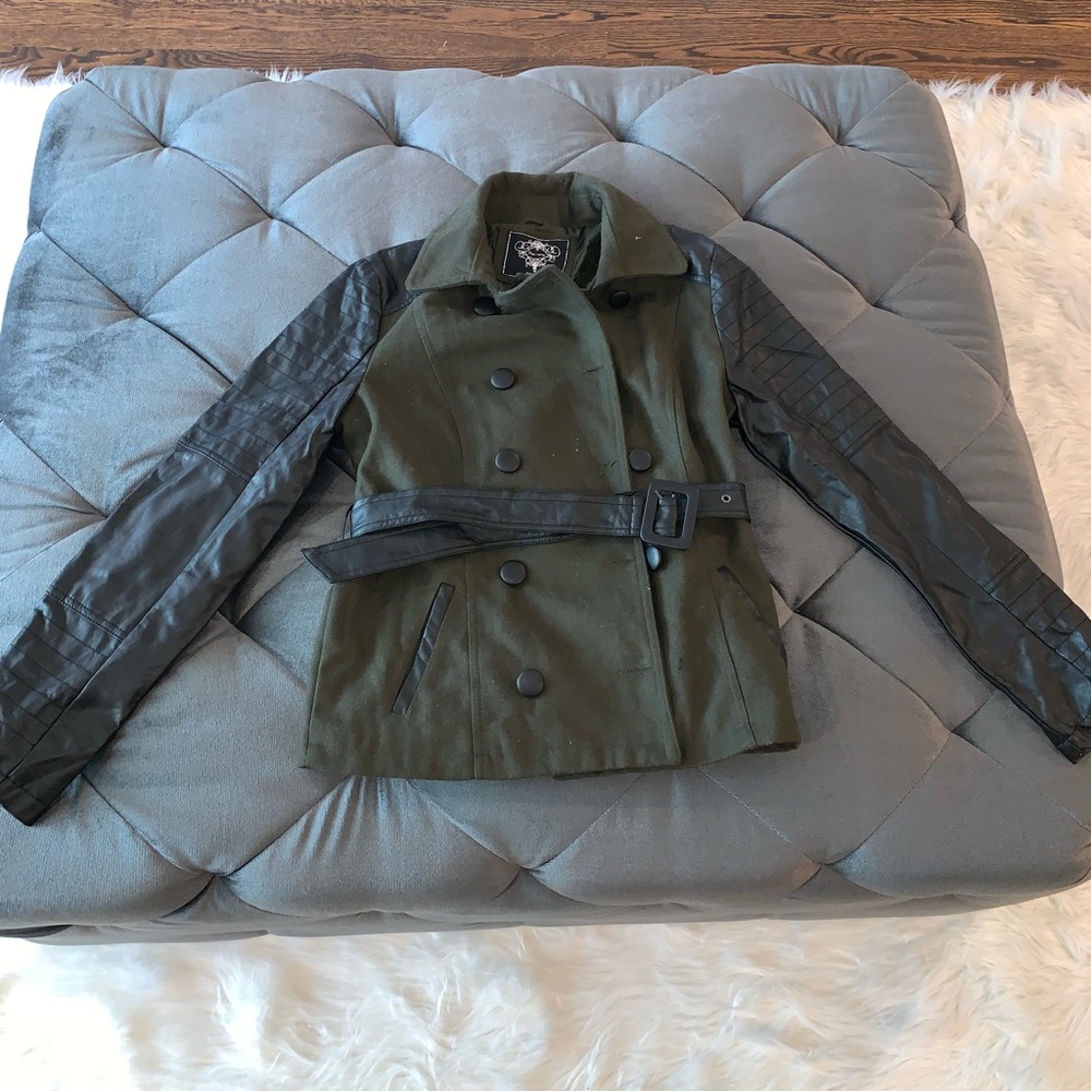 Pea coat with faux leather sleeves - Picture 1 of 2